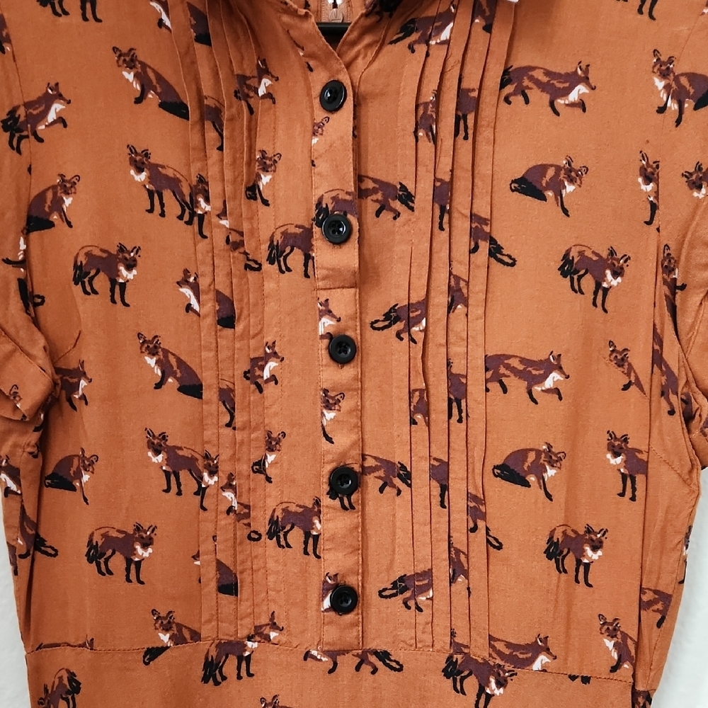 Hell Bunny Rust Fox Print Mini Dress with White Collar - Picture 2 of 5
